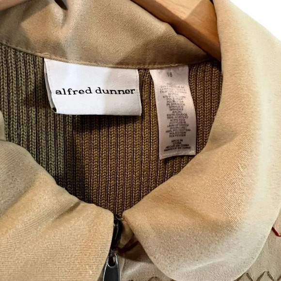Alfred Dunner Full Zip Vest 16 Earth Tone Color Zig Zag Embroidery Knit Backside - Picture 4 of 13